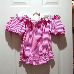 Pink and white stripped off the shoulder blouse